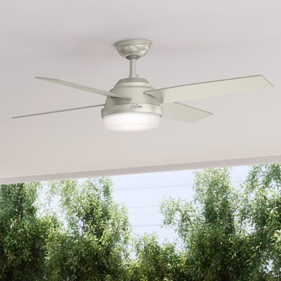52 inch Dempsey Matte Nickel Damp Rated Ceiling Fan with LED Light Kit and Handheld Remote