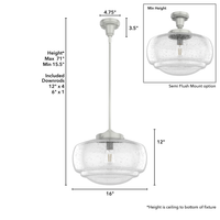 Saddle Creek 16-inch 1-light Brushed Nickel Schoolhouse Pendant with Seeded Glass