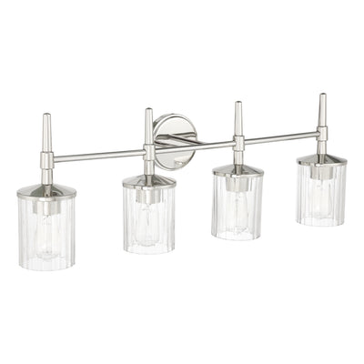 Andrea 32-inch 4-light Polished Nickel Vanity Light with Clear Ribbed Glass Shades