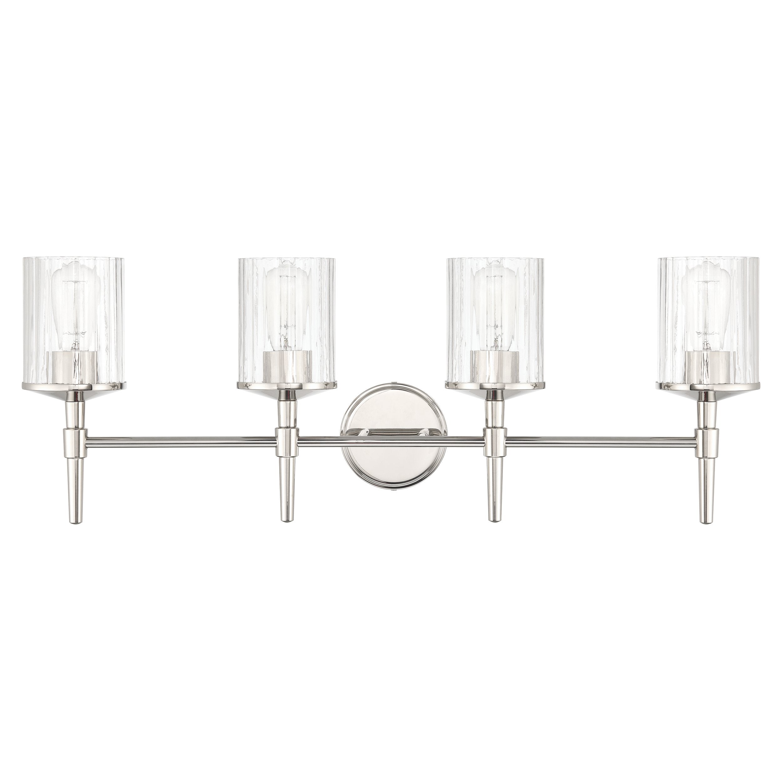 Andrea 32-inch 4-light Polished Nickel Vanity Light with Clear Ribbed Glass Shades