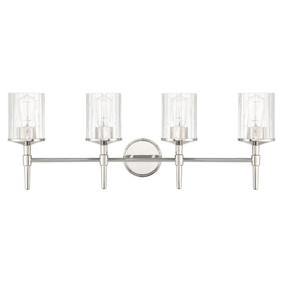 Andrea 32-inch 4-light Polished Nickel Vanity Light with Clear Ribbed Glass Shades
