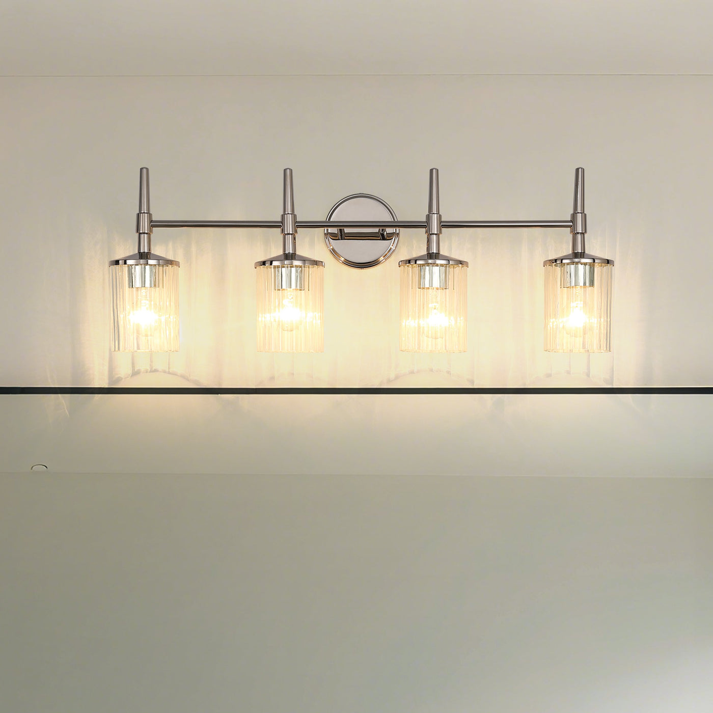 Andrea 32-inch 4-light Polished Nickel Vanity Light with Clear Ribbed Glass Shades