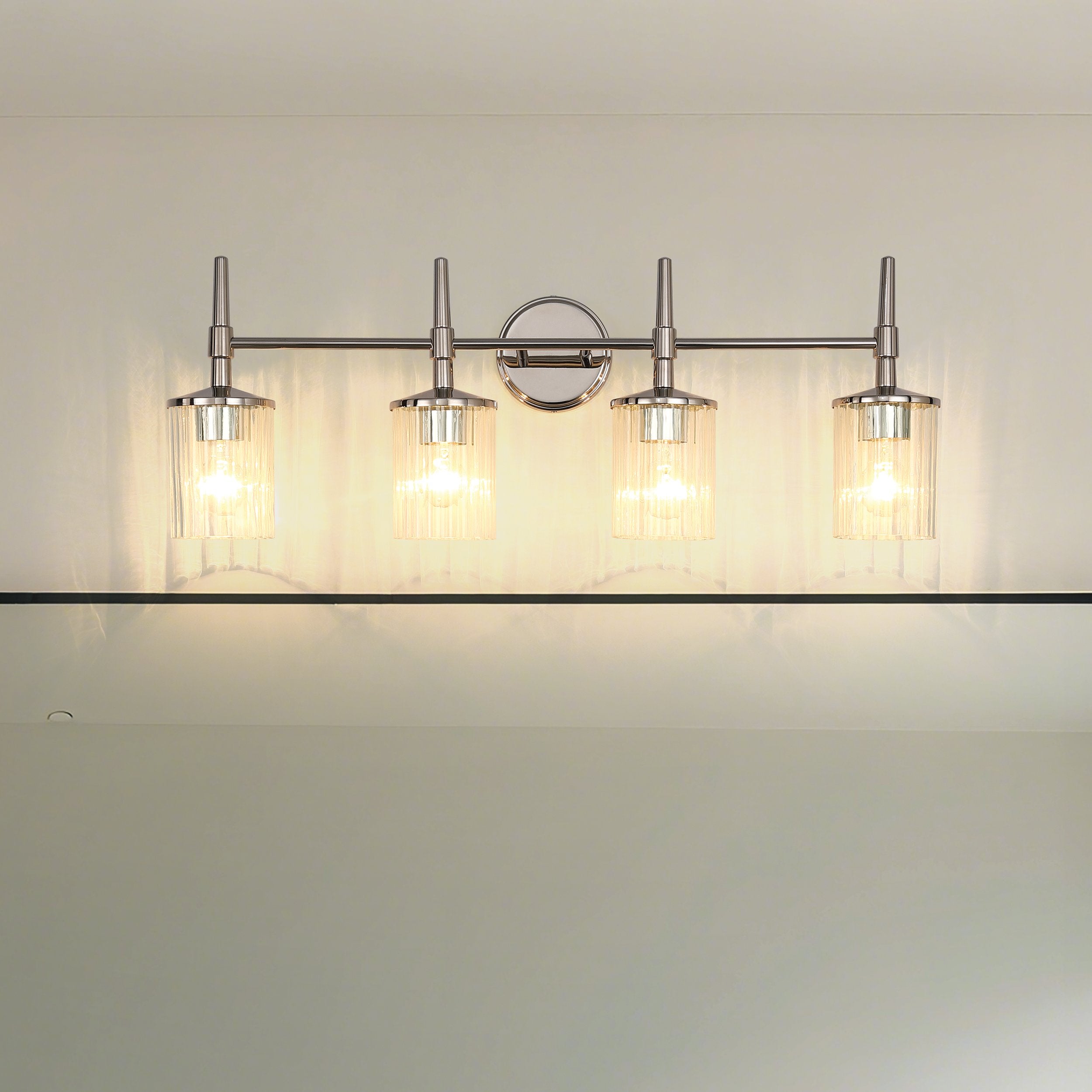 Andrea 32-inch 4-light Polished Nickel Vanity Light with Clear Ribbed Glass Shades