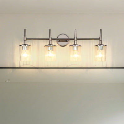 Andrea 32-inch 4-light Polished Nickel Vanity Light with Clear Ribbed Glass Shades