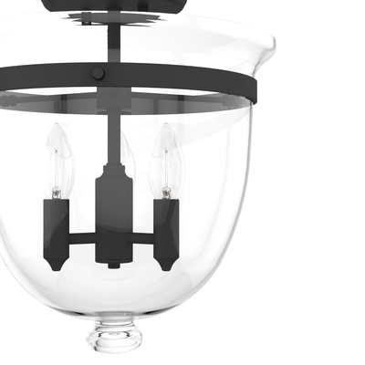 Belltown 13-inch 3-light Natural Black Iron Semi-Flush Mount with Clear Glass