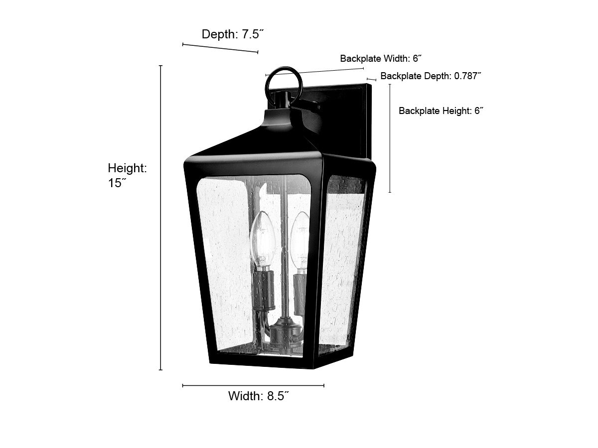 8.5'' Brooks Powder Coated Black 2 Light Wall Sconce