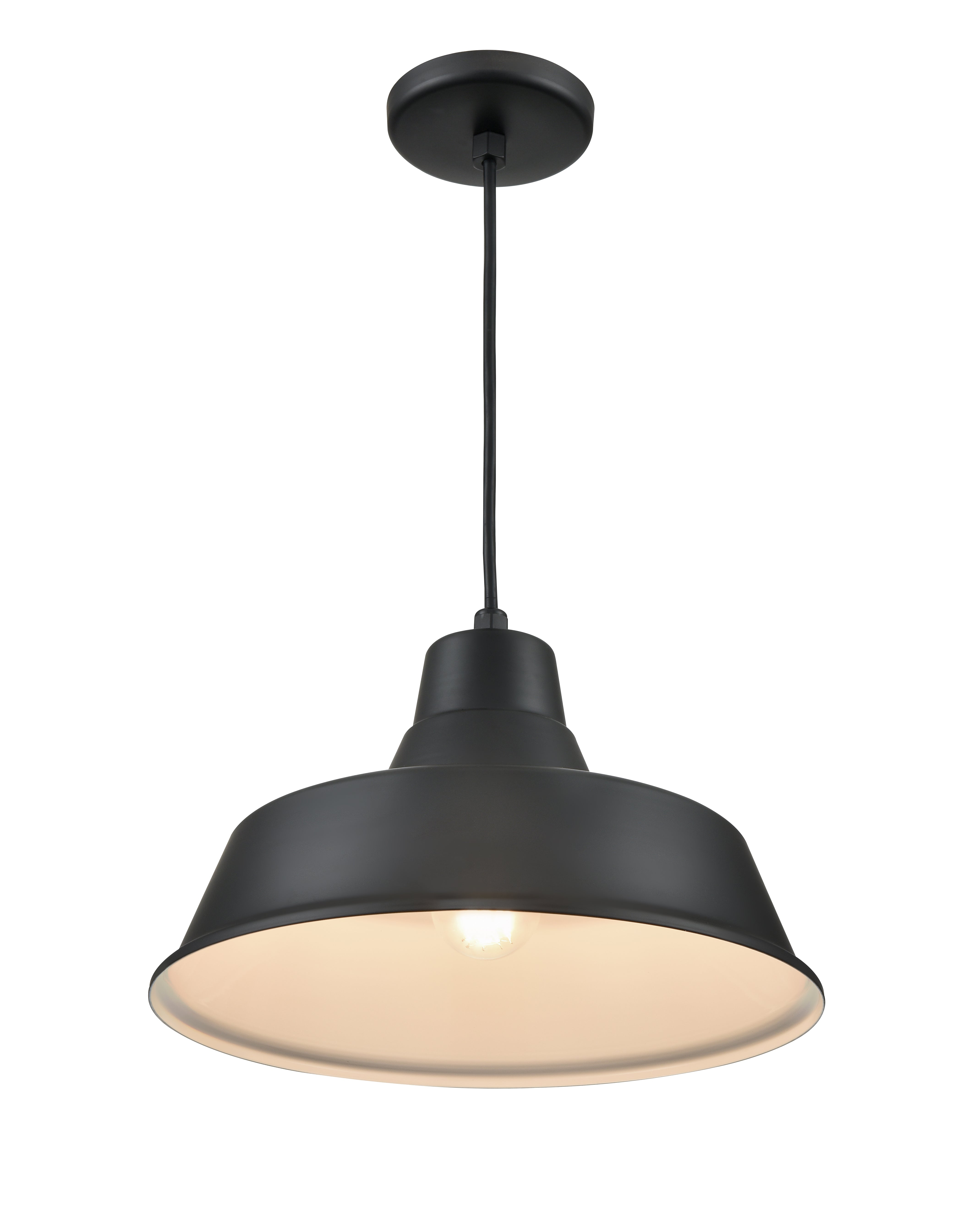 14-inch R Series Satin Black 1-Light Black Glass Pendant Light