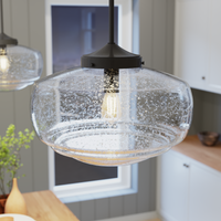 Saddle Creek 16-inch 1-light Noble Bronze Schoolhouse Pendant with Seeded Glass