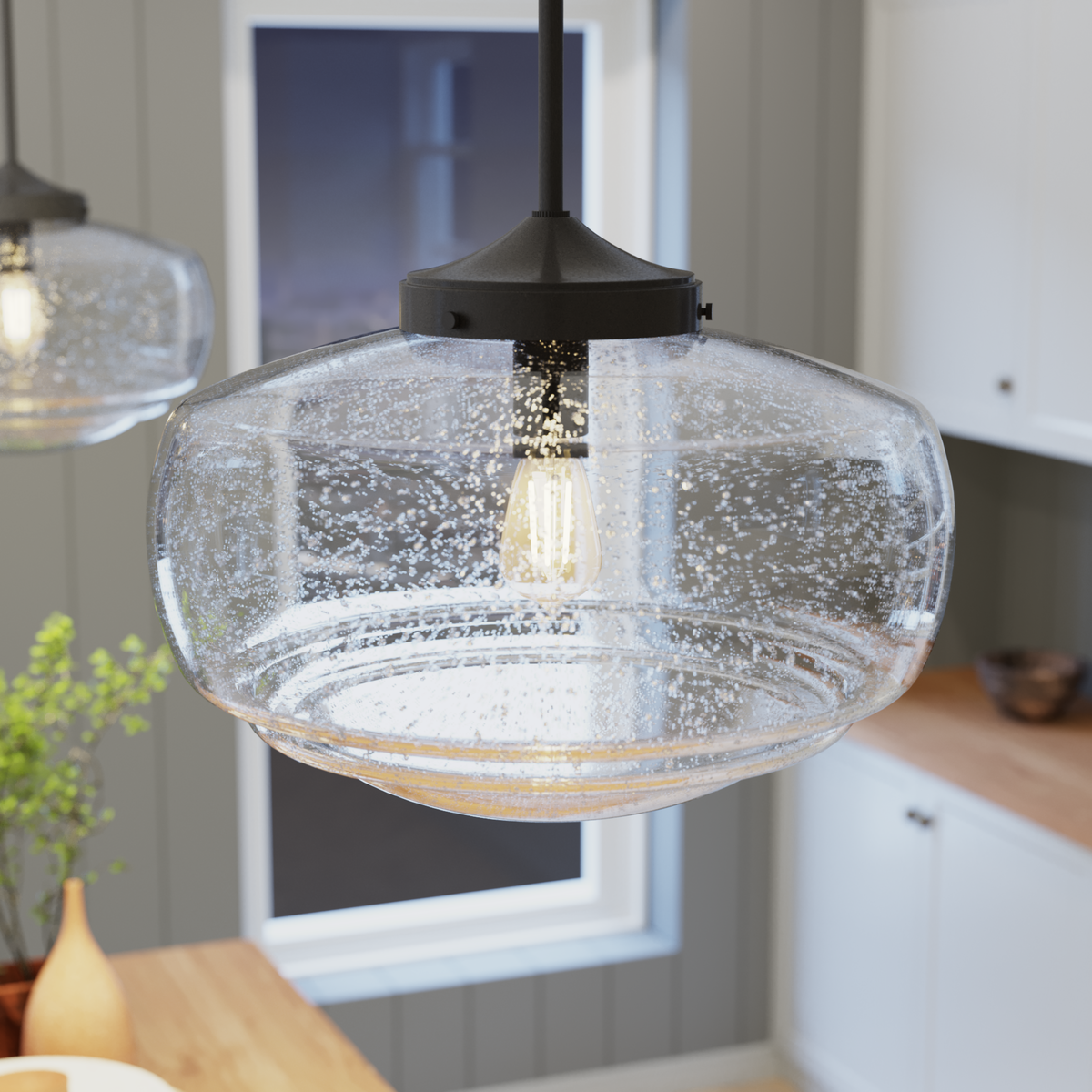 Saddle Creek 16-inch 1-light Noble Bronze Schoolhouse Pendant with Seeded Glass