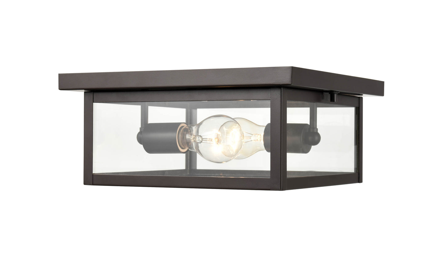 12-inch Evanton Powder Coated Bronze 2-Light Outdoor Flush Mount Ceiling Light with Clear Glass