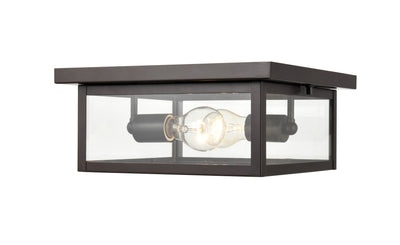 12-inch Evanton Powder Coated Bronze 2-Light Outdoor Flush Mount Ceiling Light with Clear Glass