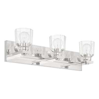 Dryden 24-inch 3-light Polished Nickel Vanity Light with Clear Ribbed Glass Shades