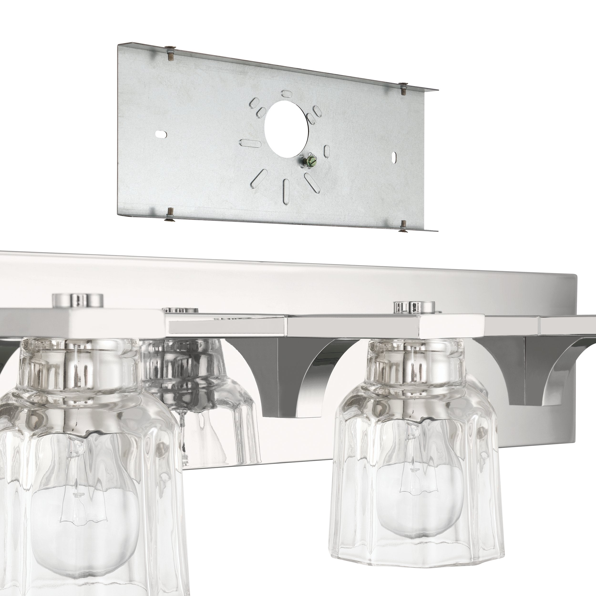 Dryden 24-inch 3-light Polished Nickel Vanity Light with Clear Ribbed Glass Shades