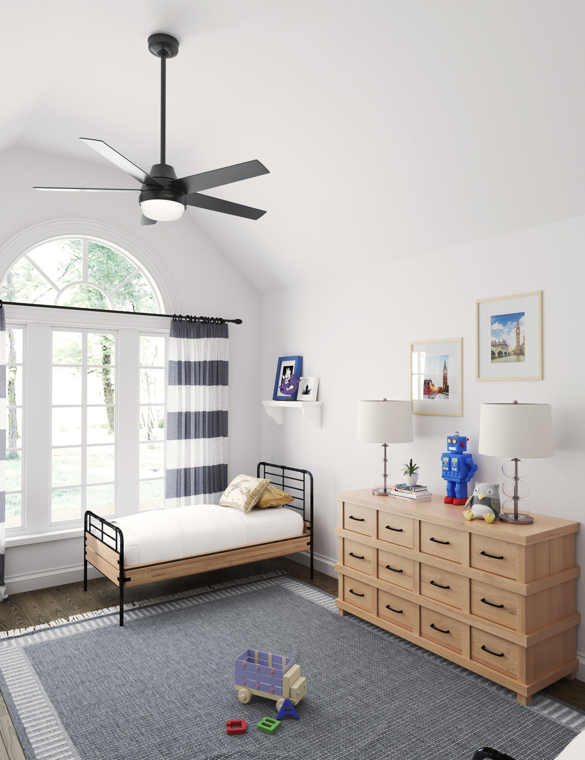 52 inch Aerodyne Wi-Fi Matte Black Ceiling Fan with LED Light Kit and Handheld Remote