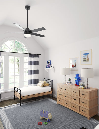 52 inch Aerodyne Wi-Fi Matte Black Ceiling Fan with LED Light Kit and Handheld Remote