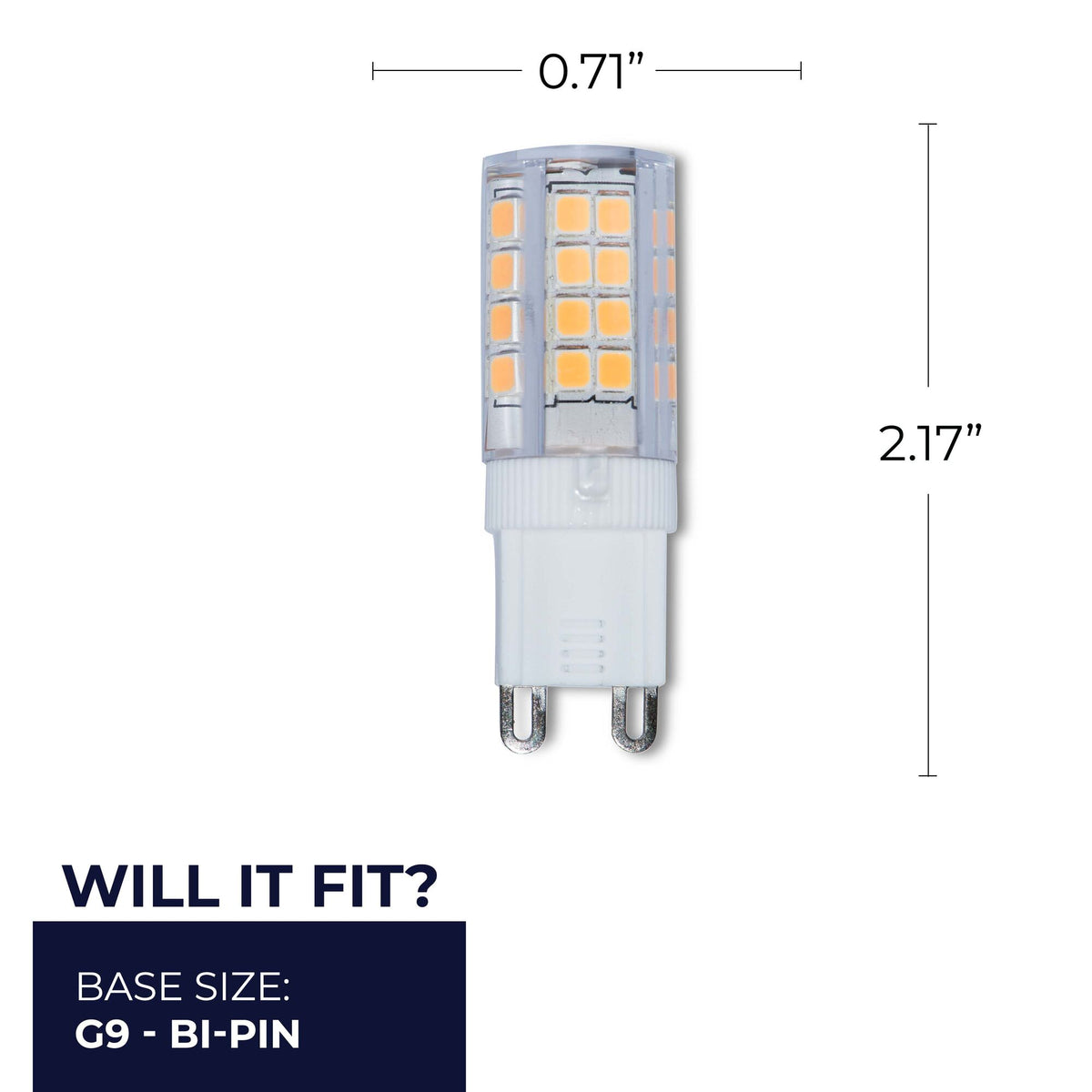 T6 4.5W Dimmable Clear LED Light Bulb with G9 Base, 3000K, 400 Lumens, 2-Pack