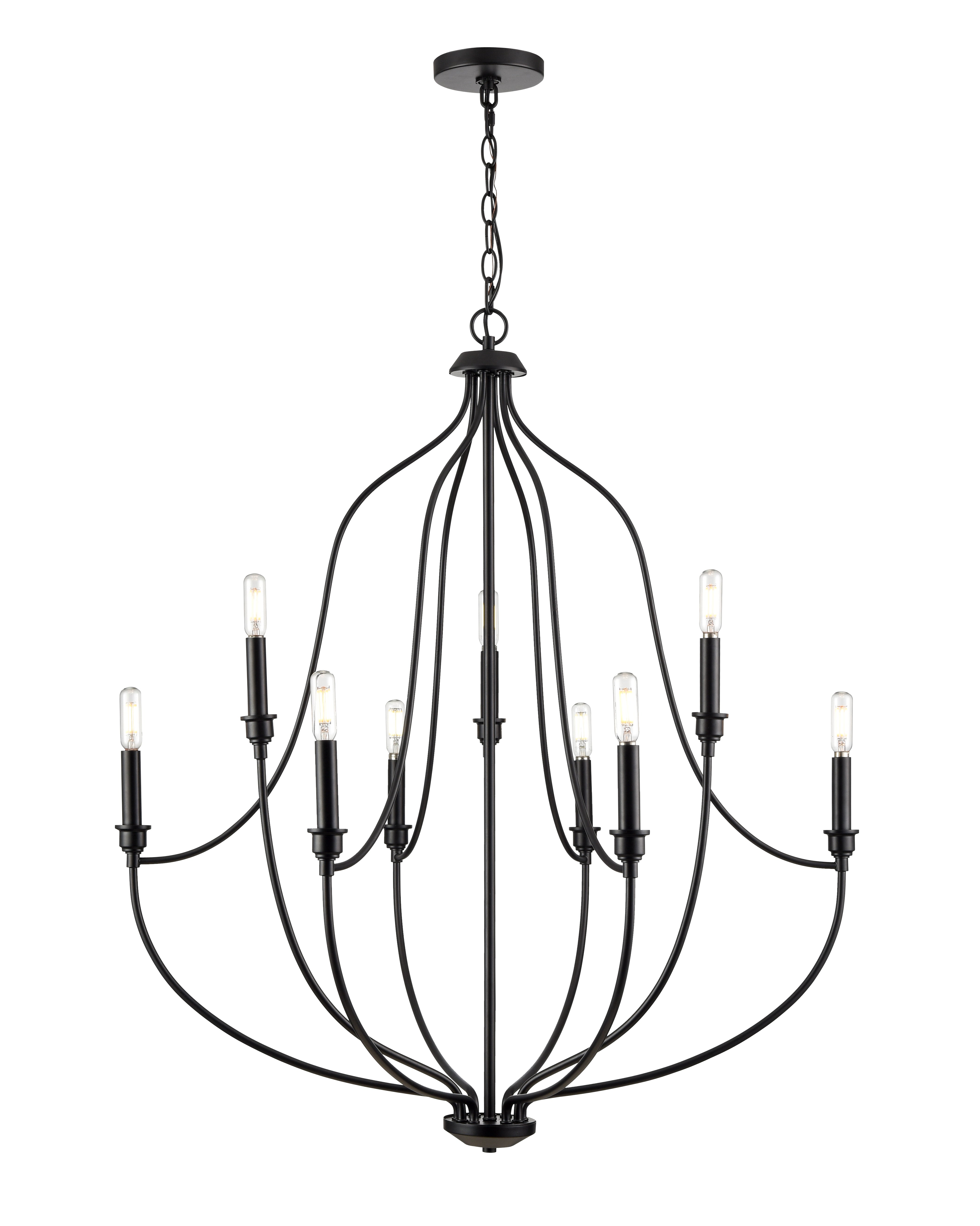 37.25'' Senoia Matte Black 9 Light Chandelier