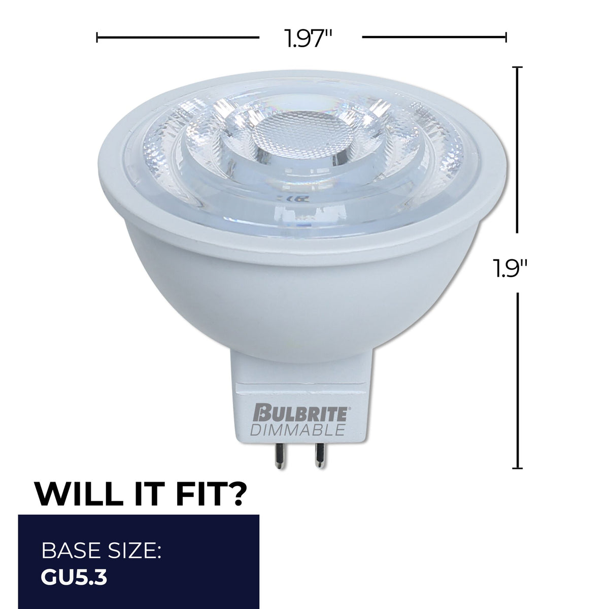 MR16 Dimmable White LED Light Bulb with GU5.3 Base, 2700K, 570 Lumens, 2-Pack