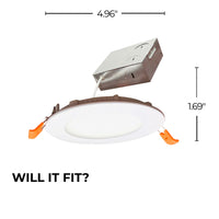 4-inch White Round - Smooth Trim 12W Dimmable LED J-Box Recessed Downlight, 3000K, 1100 Lumens, 4-Pack