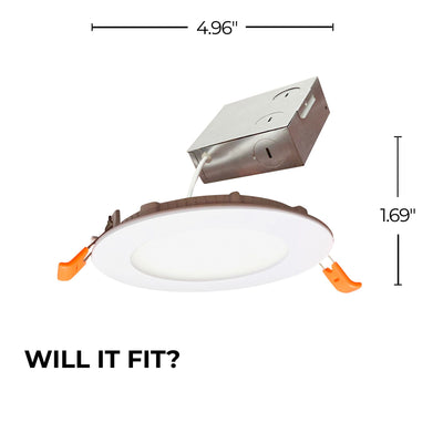 4-inch White Round - Smooth Trim 12W Dimmable LED J-Box Recessed Downlight, 3000K, 1100 Lumens, 4-Pack