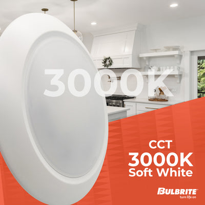 10-inch White 25W Dimmable LED Disc Downlight, 3000K, 2000 Lumens