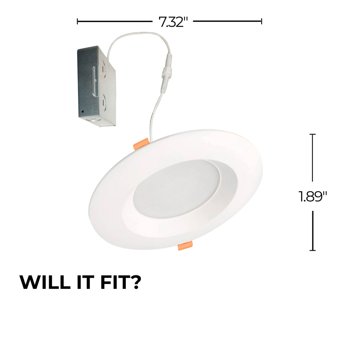 6-inch White Round - Smooth Trim - Regressed 14W Dimmable LED J-Box Recessed Downlight, 5 CCT - 27/30/35/40/50K, 1100 Lumens