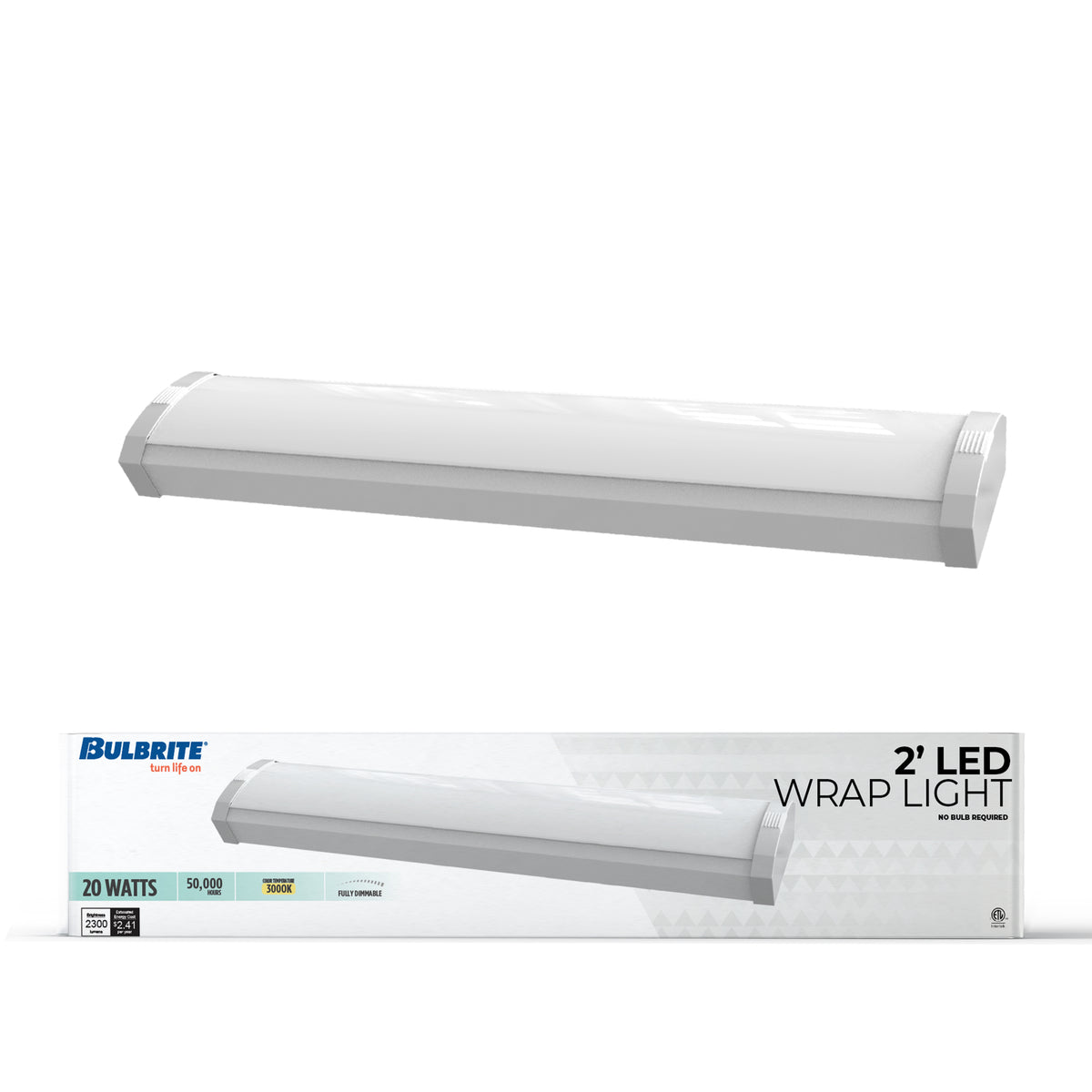 2-foot White 20W Dimmable LED Wraparound Utility Light, 3000K, 2300 Lumens