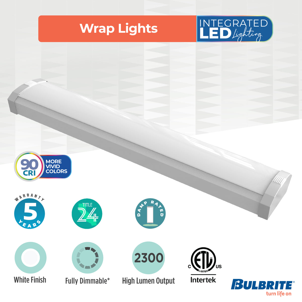 2-foot White 20W Dimmable LED Wraparound Utility Light, 3000K, 2300 Lumens