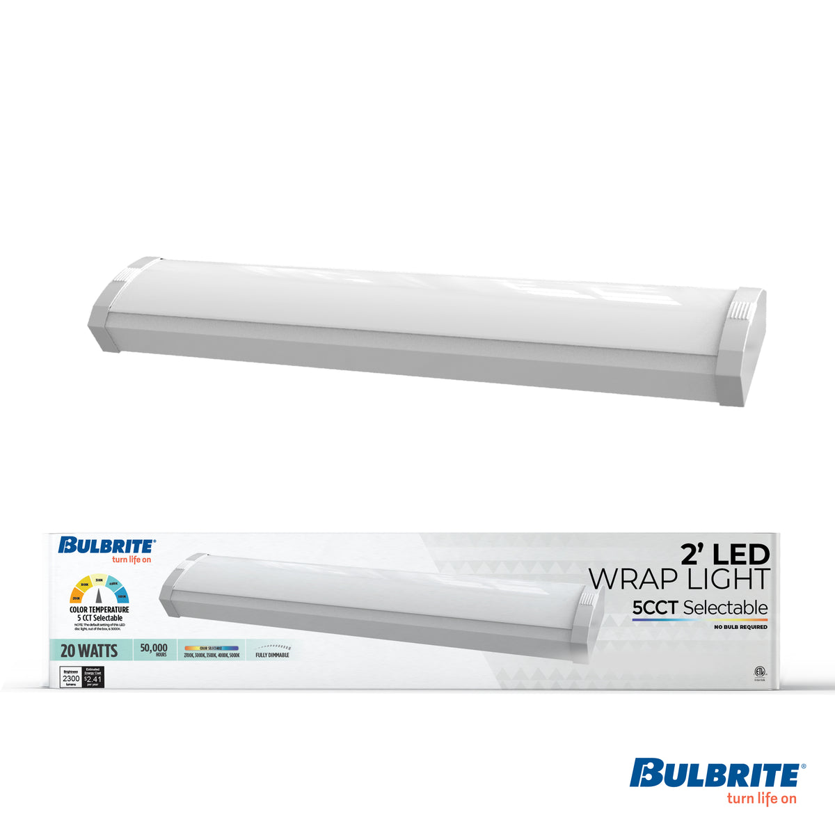 2-foot White 20W Dimmable LED Wraparound Utility Light, 5 CCT - 27/30/35/40/50K, 2300 Lumens
