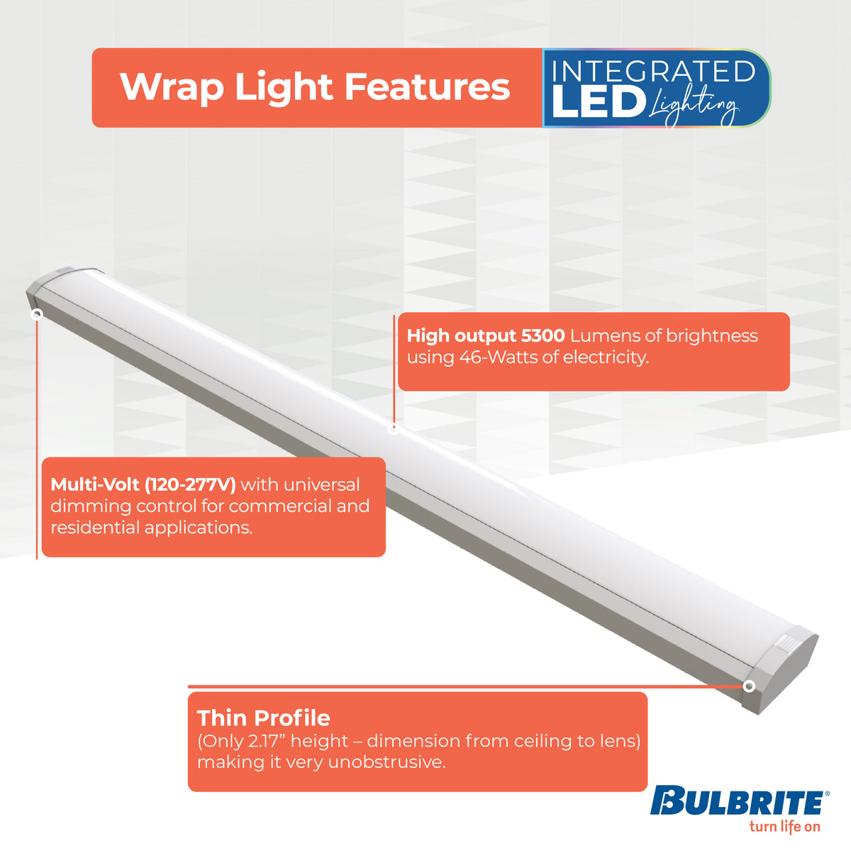 4-foot White 46W Dimmable LED Wraparound Utility Light, 3000K, 5300 Lumens
