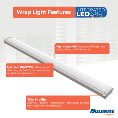 4-foot White 46W Dimmable LED Wraparound Utility Light, 3000K, 5300 Lumens