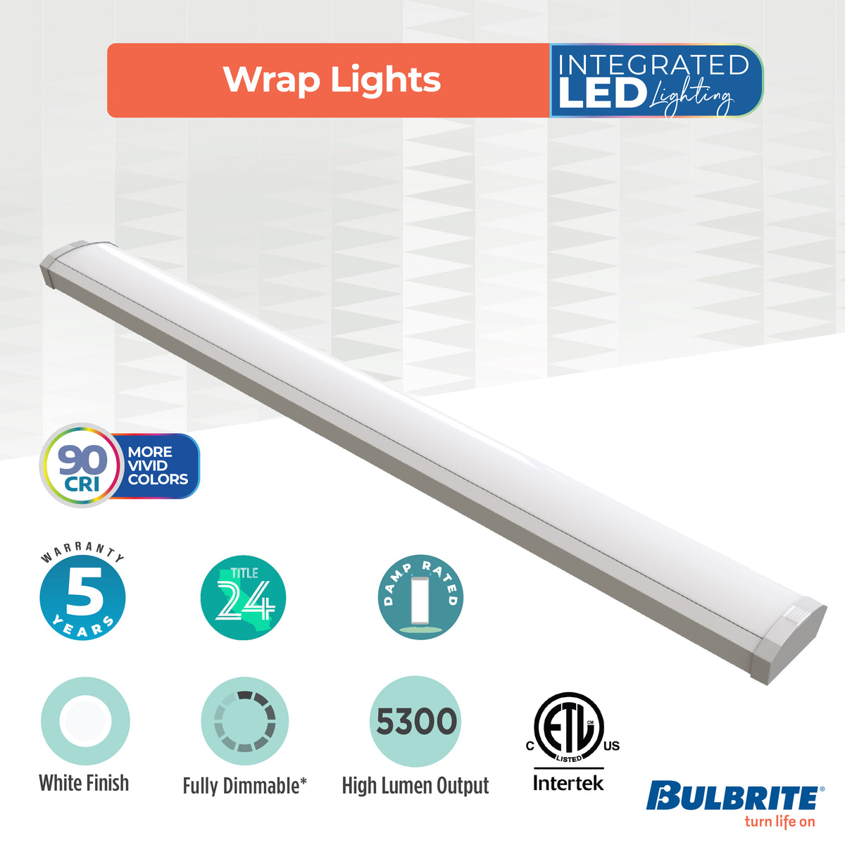 4-foot White 46W Dimmable LED Wraparound Utility Light, 3000K, 5300 Lumens