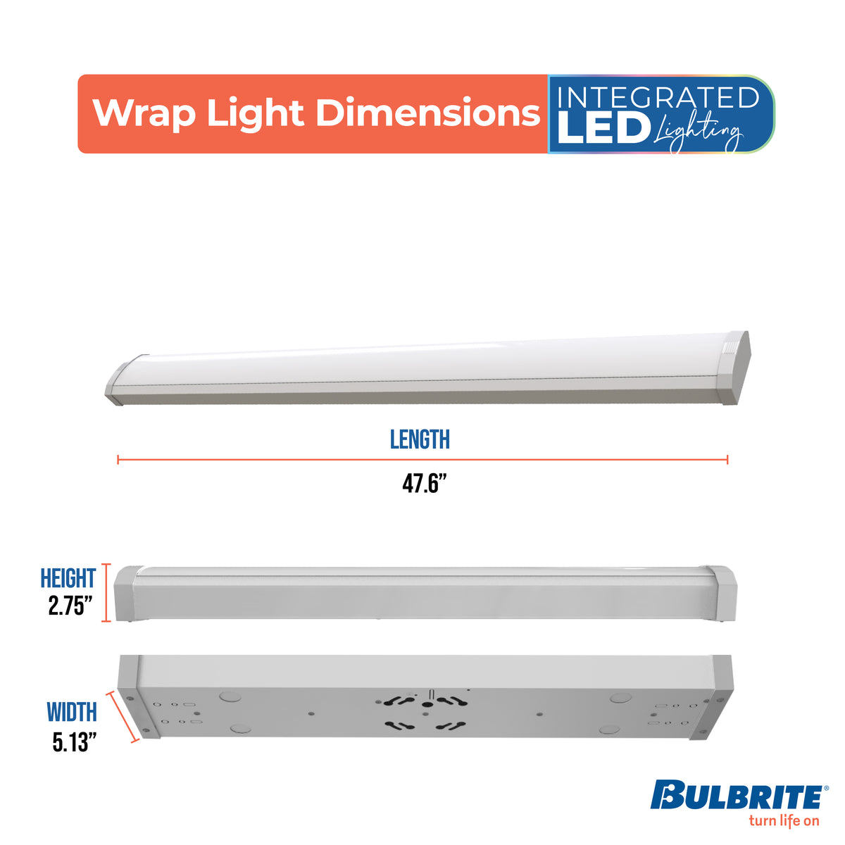 4-foot White 46W Dimmable LED Wraparound Utility Light, 5 CCT - 27/30/35/40/50K, 5300 Lumens