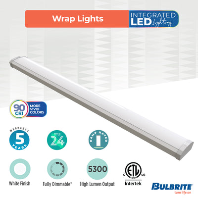 4-foot White 46W Dimmable LED Wraparound Utility Light, 5 CCT - 27/30/35/40/50K, 5300 Lumens
