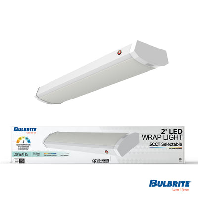 2-foot White 20W Dimmable LED Wraparound Utility Light, 5 CCT - 27/30/35/40/50K, 2300 Lumens, Battery Backup