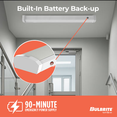 4-foot White 46W Dimmable LED Wraparound Utility Light, 3000K, 5300 Lumens, Battery Backup