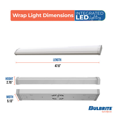 4-foot White 46W Dimmable LED Wraparound Utility Light, 3000K, 5300 Lumens, Battery Backup