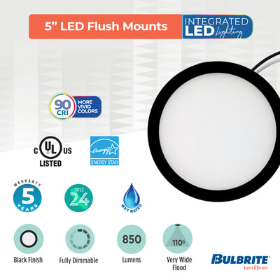 5-inch Black 10.3W Dimmable LED Flush Mount Ceiling Light, 3000K, 850 Lumens