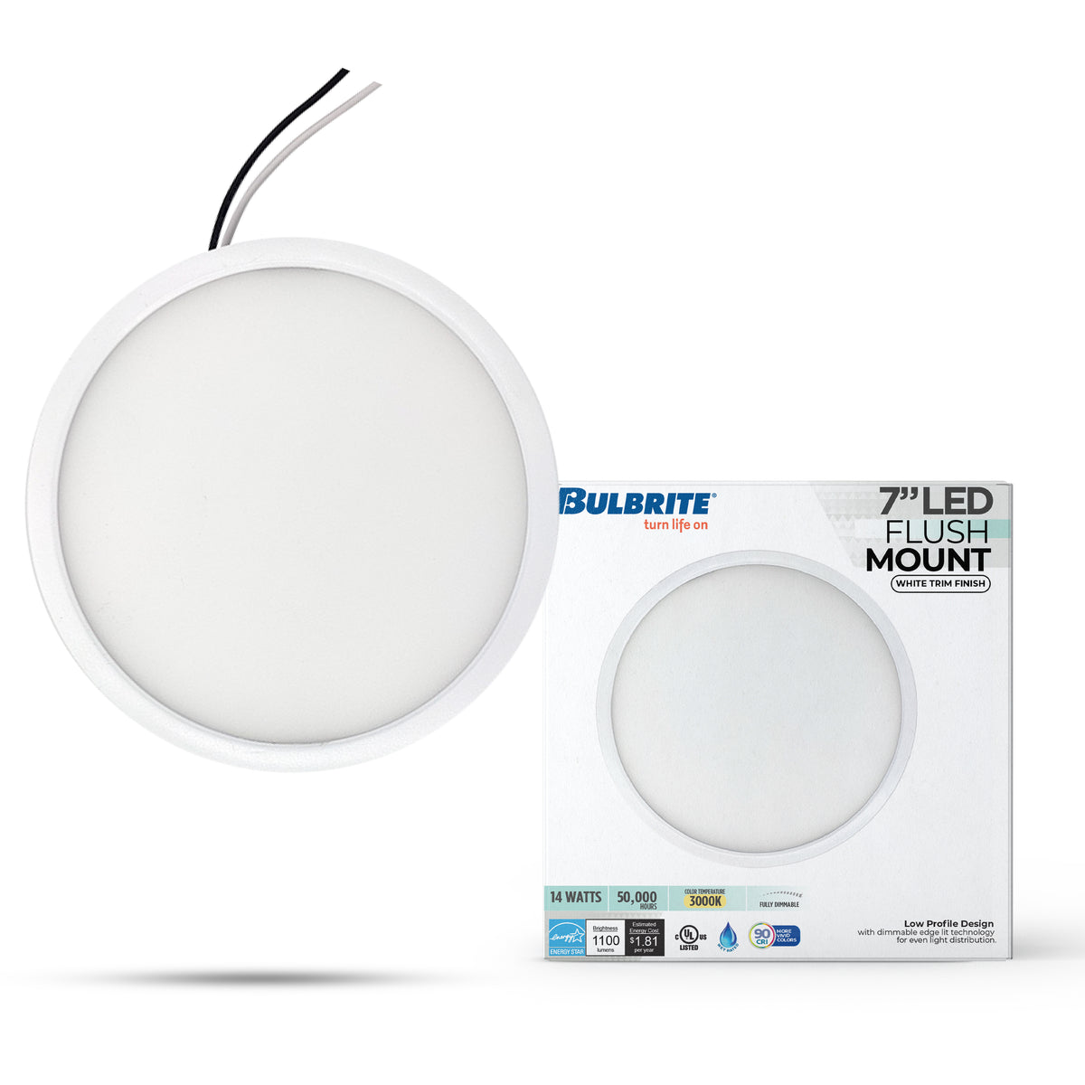 7-inch White 14W Dimmable LED Flush Mount Ceiling Light, 3000K, 1150 Lumens