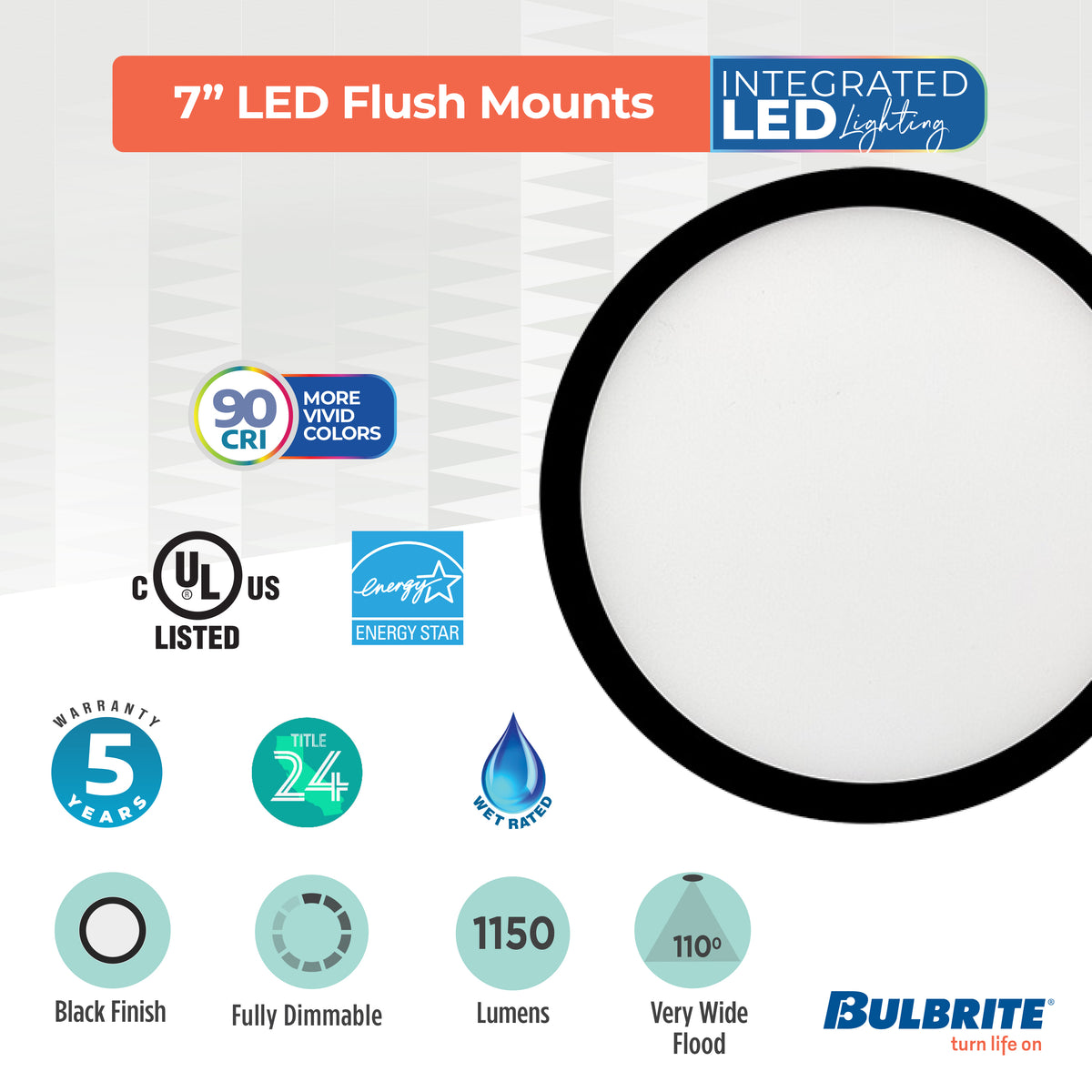 7-inch Black 14W Dimmable LED Flush Mount Ceiling Light, 3000K, 1150 Lumens