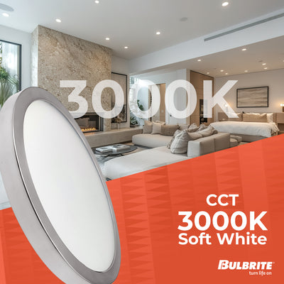 9-inch Nickel 17W Dimmable LED Flush Mount Ceiling Light, 3000K, 1400 Lumens