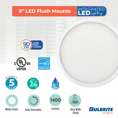 9-inch White 17W Dimmable LED Flush Mount Ceiling Light, 5 CCT - 27/30/35/40/50K, 1400 Lumens