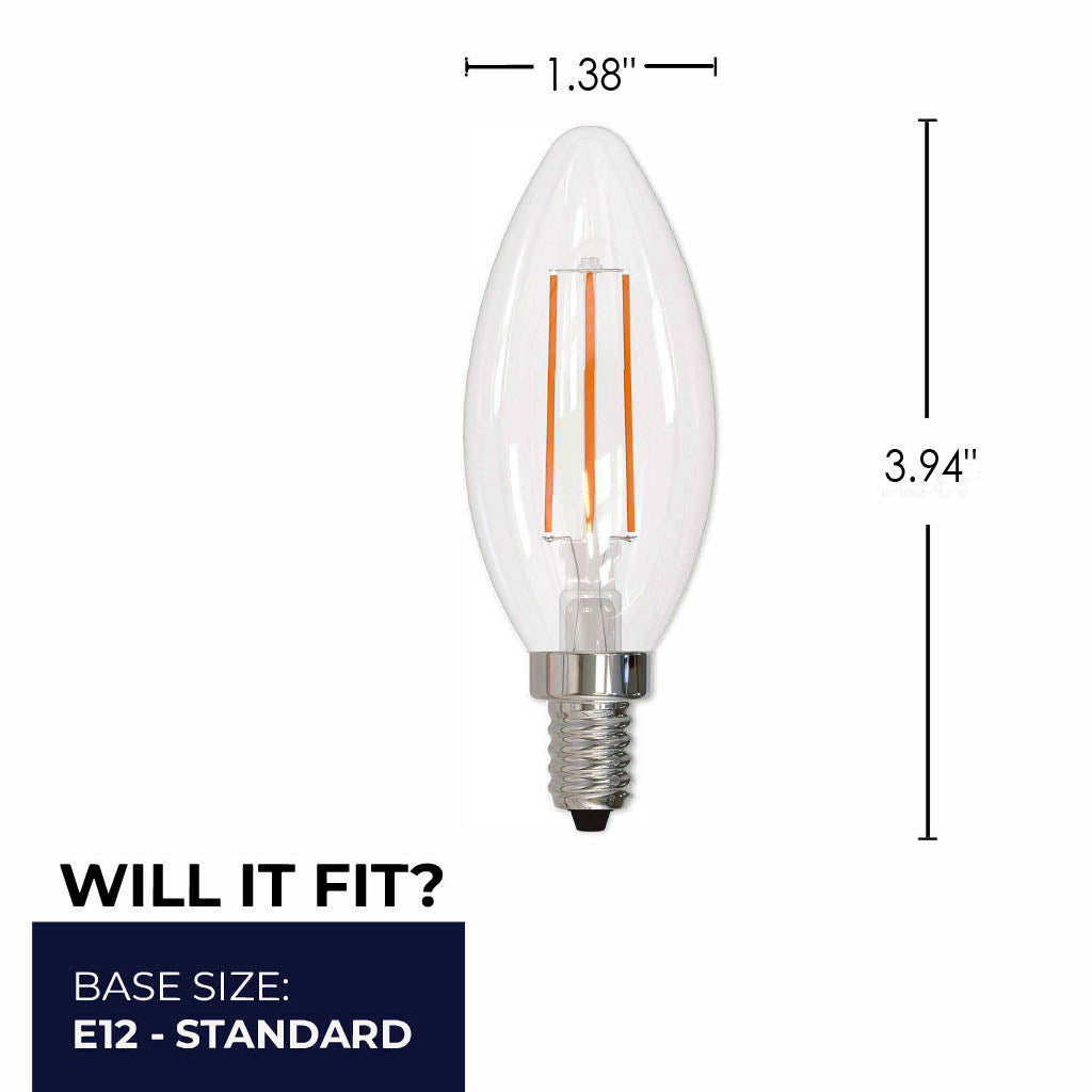 B11 5.1W Dimmable Clear Filament LED Light Bulb with E12 Base, 4000K, 500 Lumens, 4-Pack