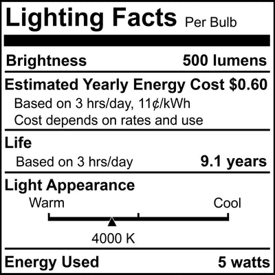 B11 5.1W Dimmable Clear Filament LED Light Bulb with E12 Base, 4000K, 500 Lumens, 4-Pack