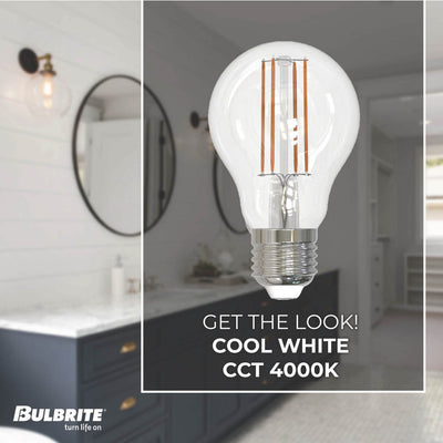 A19 7.6W Dimmable Clear Filament LED Light Bulb with E26 Base, 4000K, 800 Lumens, 10-Pack