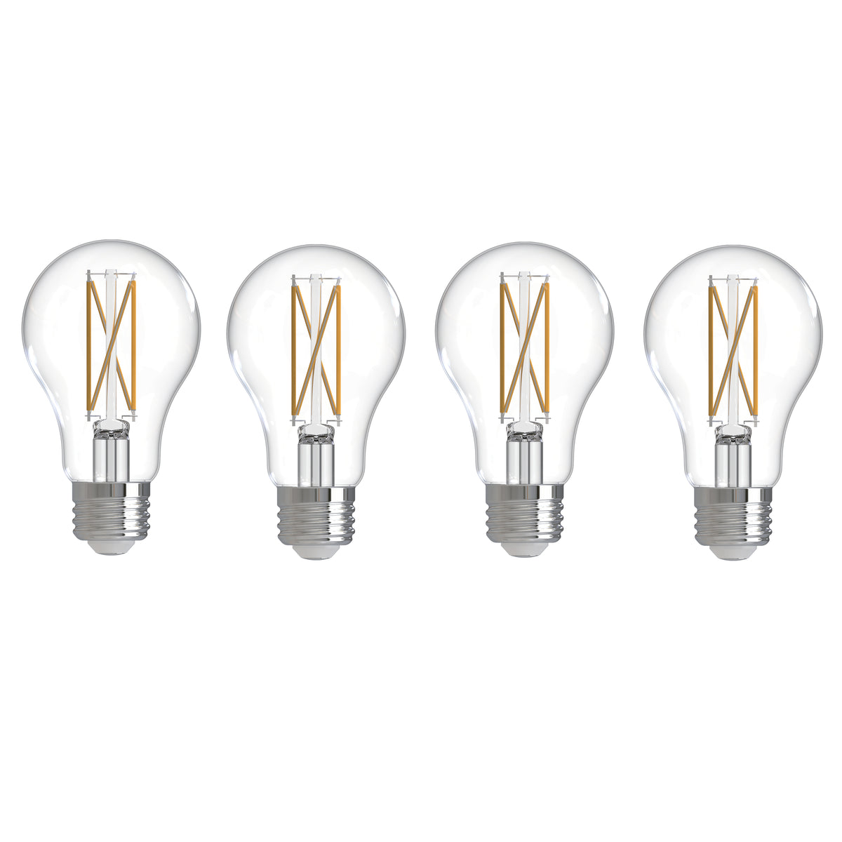 A19 7.6W Dimmable Clear Filament LED Light Bulb with E26 Base, 3000K, 800 Lumens, 4-Pack