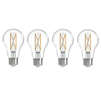 A19 7.6W Dimmable Clear Filament LED Light Bulb with E26 Base, 3000K, 800 Lumens, 4-Pack