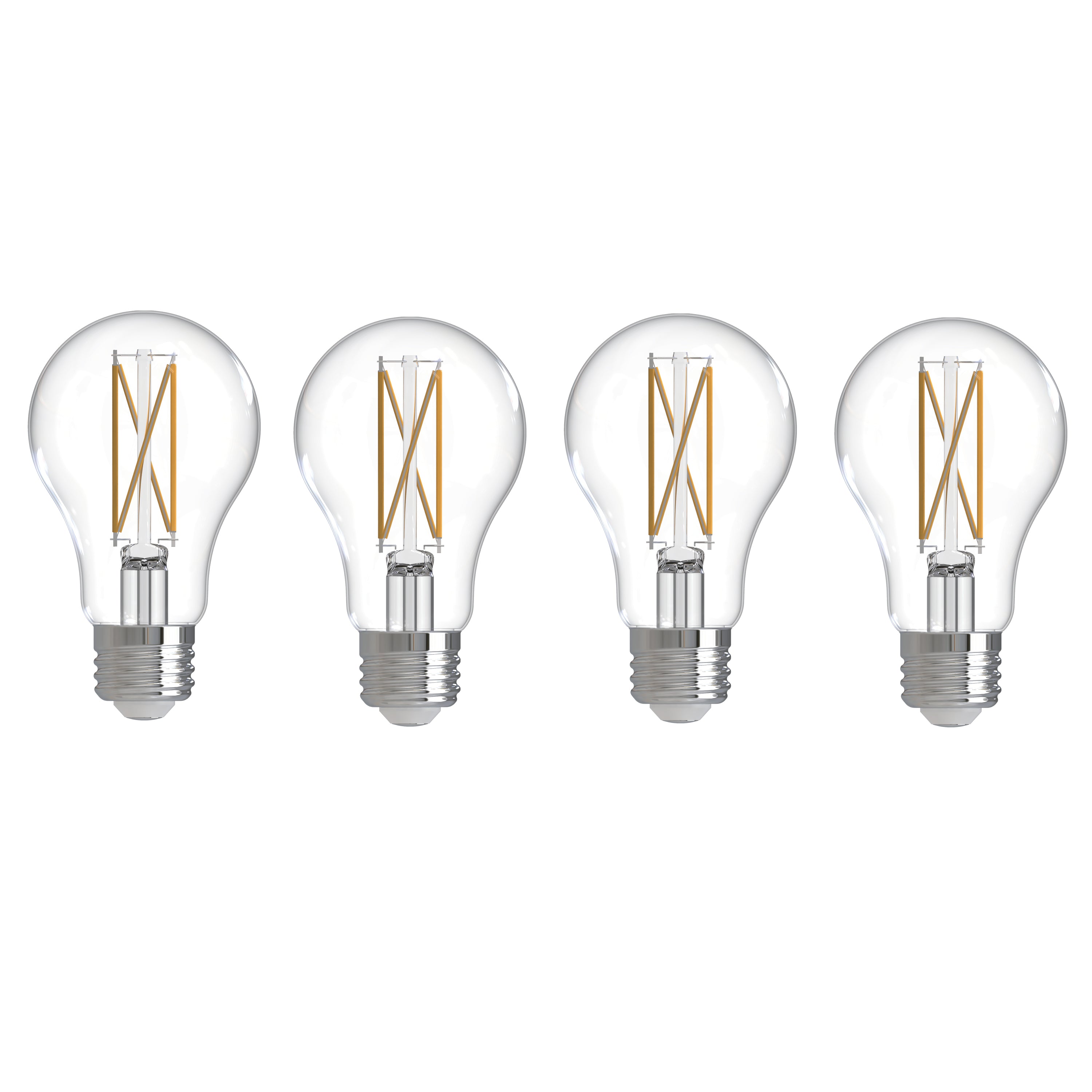A19 7.6W Dimmable Clear Filament LED Light Bulb with E26 Base, 3000K, 800 Lumens, 4-Pack