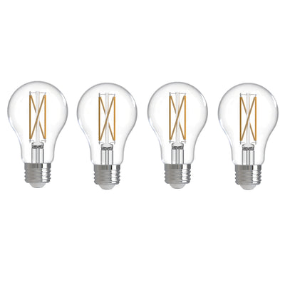A19 7.6W Dimmable Clear Filament LED Light Bulb with E26 Base, 4000K, 800 Lumens, 4-Pack