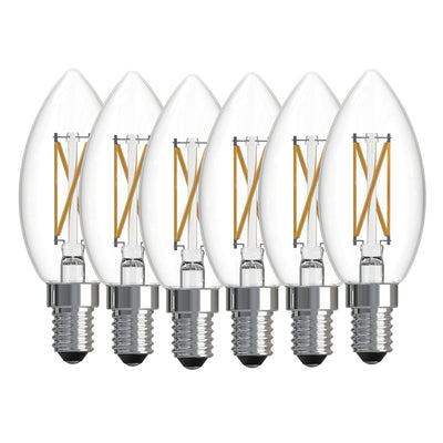 B11 4.1W Dimmable Clear Filament LED Light Bulb with E12 Base, 3000K, 400 Lumens, 6-Pack